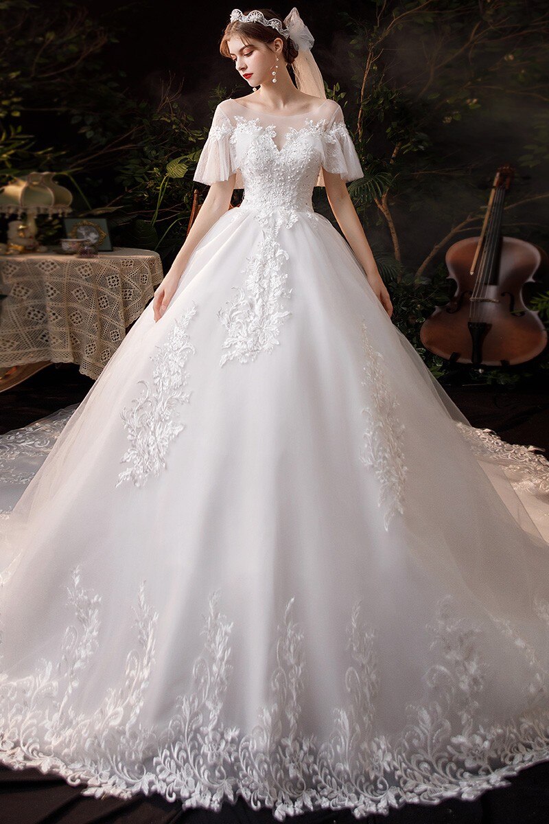 With Long Train Lace Embroidery Ball Gown Princess Luxury Plus Size