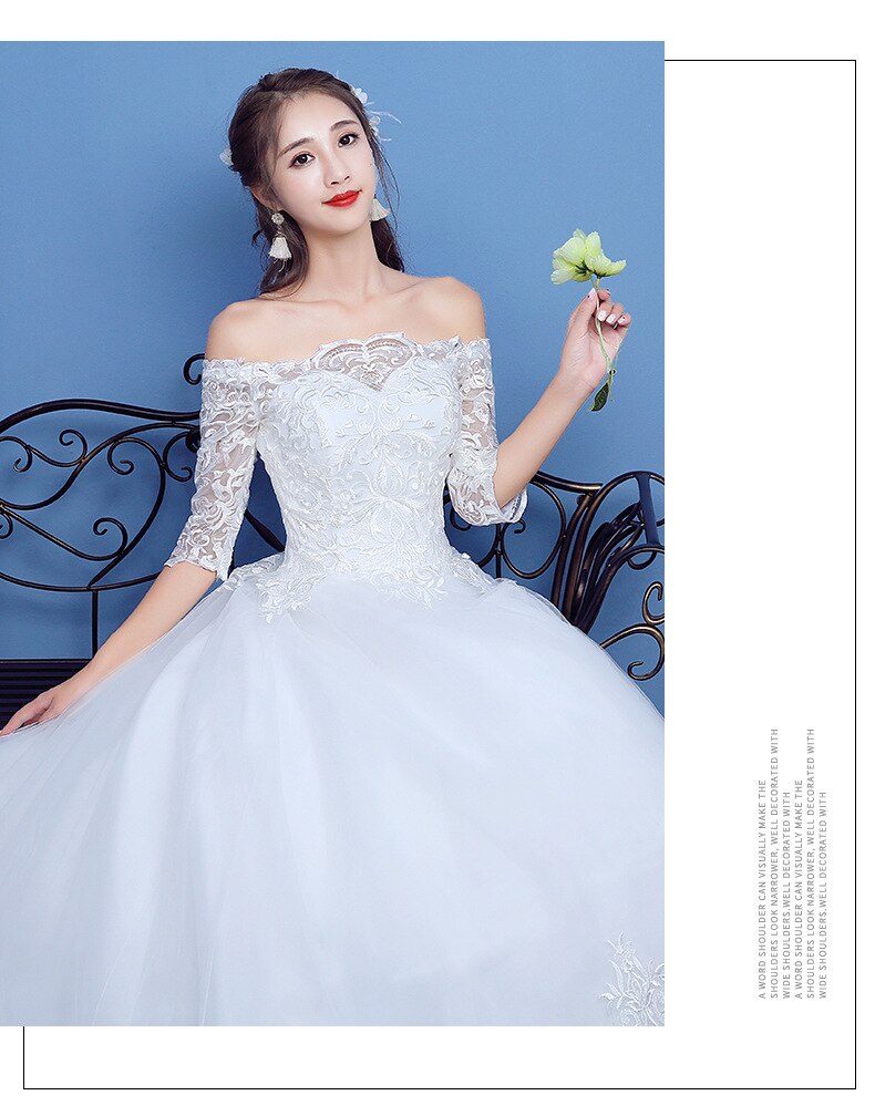 Wedding Dress 2023 Luxury Lace Half Sleeve Boat Neck Wedding Gown With Train Lace Up Vestido De Noiva Plus Size