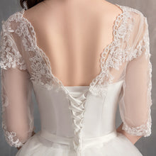 Load image into Gallery viewer, Lace Embroidery Half Sleeve Wedding Dresses Long Train Wedding Gown Belt V Neck Elegant

