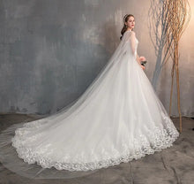 Load image into Gallery viewer, Long Cap Lace Wedding Gown With Long Train Embroidery Bridal Dress
