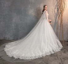 Load image into Gallery viewer, Long Cap Lace Wedding Gown With Long Train Embroidery Bridal Dress
