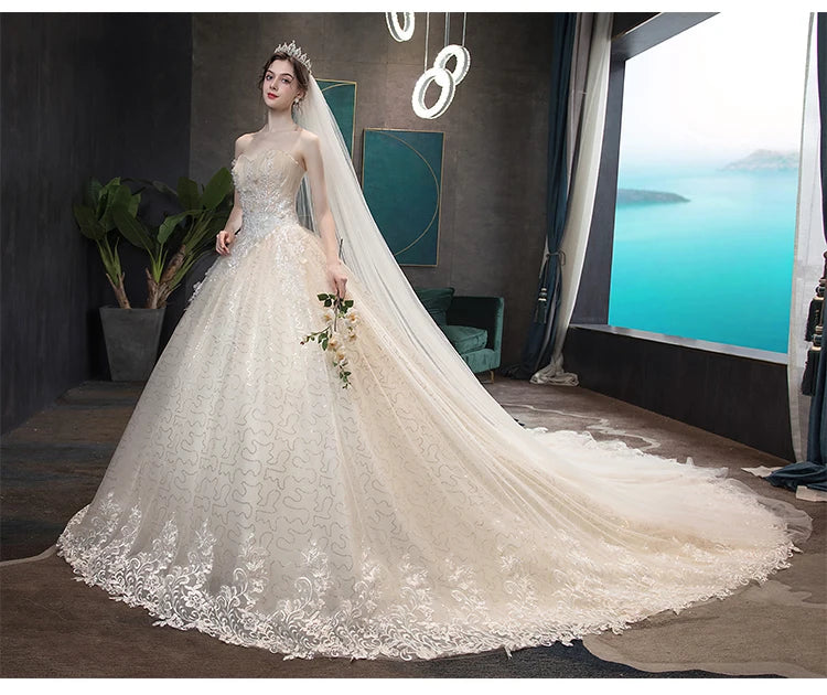 Wedding Dress Gryffon Classic Strapless Wedding Gown With Train Lace Up Ball Gown