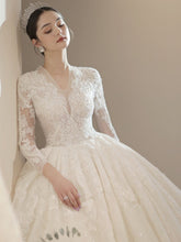 Load image into Gallery viewer, Long Sleeve New Winter V-neck Flower Ball Gown Dresse
