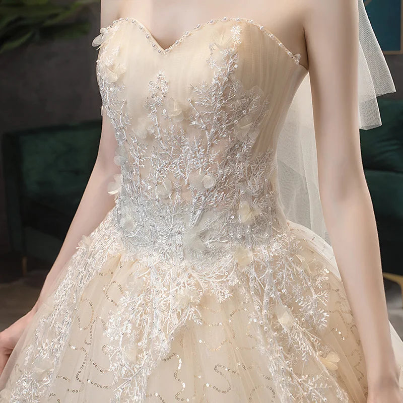Wedding Dress Gryffon Classic Strapless Wedding Gown With Train Lace Up Ball Gown