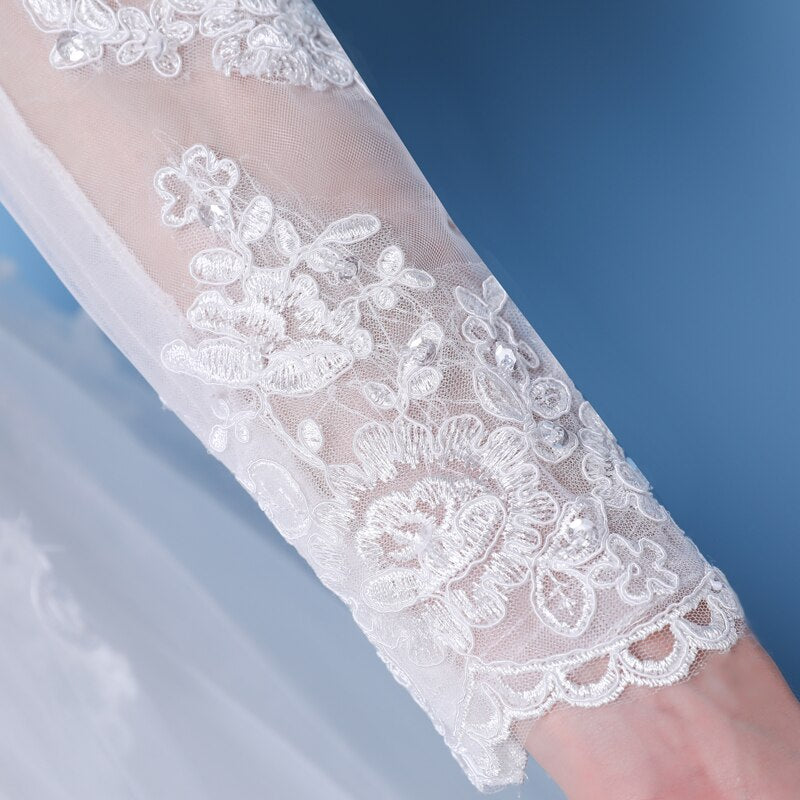 Long Sleeves Wedding Dresses Lace Bridal Bride Gowns Luxury Vintage Off The Shoulder Robe De Mariage