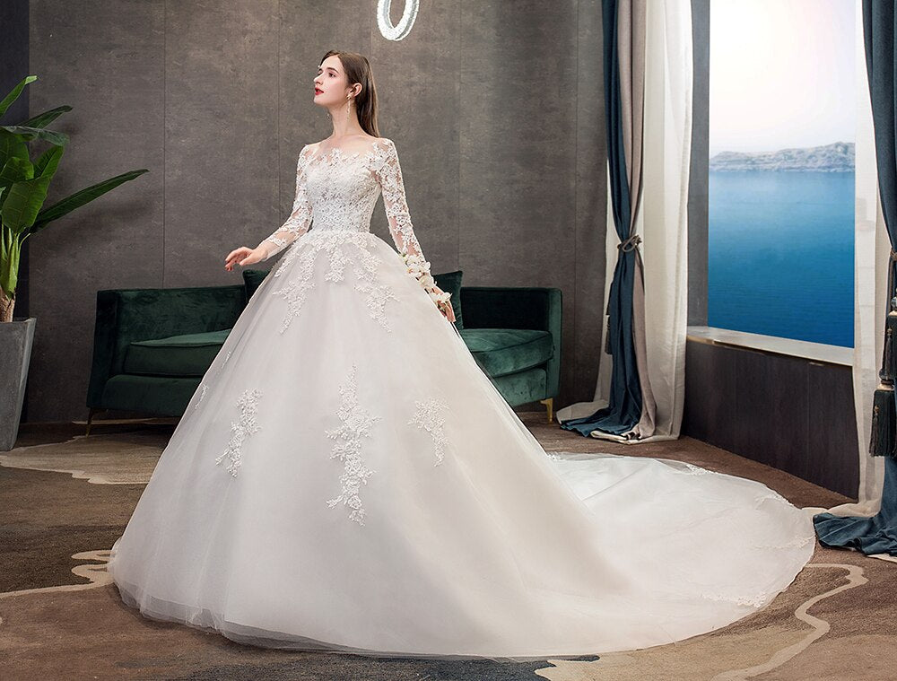 Full Sleeve Lace Ball Gown Wedding Dress