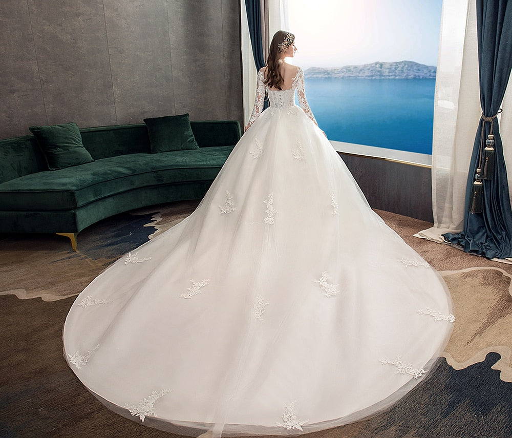 Full Sleeve Lace Ball Gown Wedding Dress