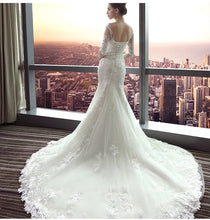 Load image into Gallery viewer, Mermaid Wedding Dress Half Sleeve O-neck Court Train Lace Up
