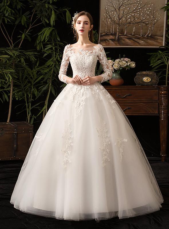 Full Sleeve Lace Ball Gown Wedding Dress