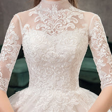 Load image into Gallery viewer, Lace Embroidery Wedding Dress With Big Train 2023 High Neck Half Sleeve Wedding Gown Vintage Bridal Gown
