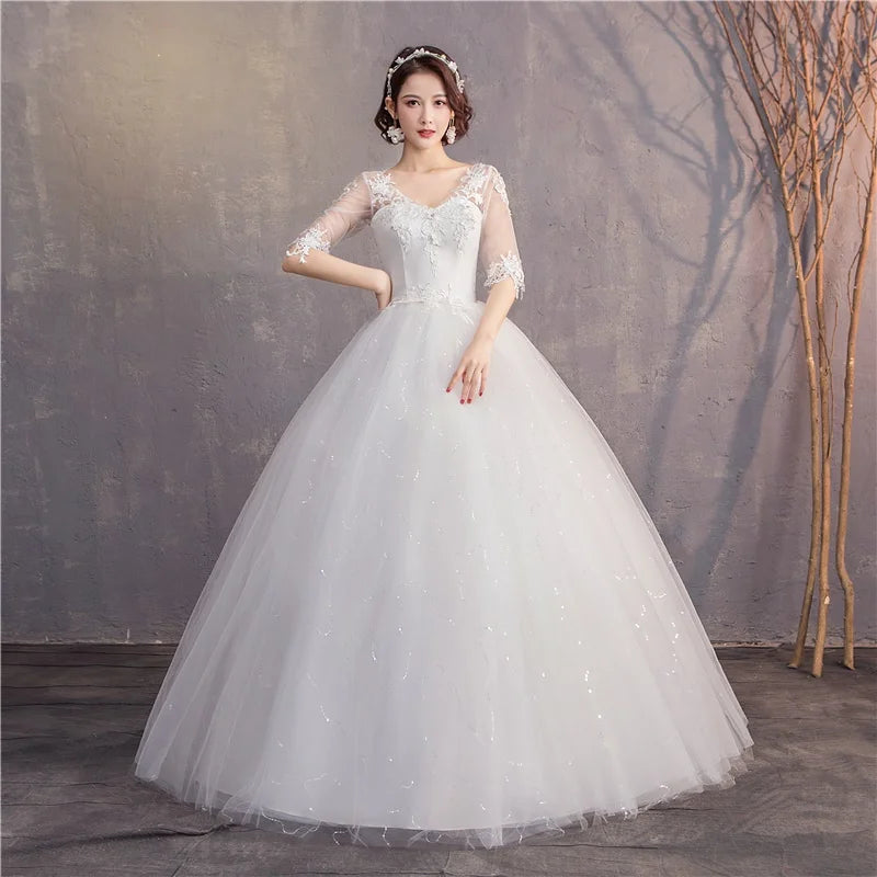 White Red Wedding Dress Sexy V-Neck Half Sleeve 100% Real Photo Lace Ball Gown Cheap Plus Size