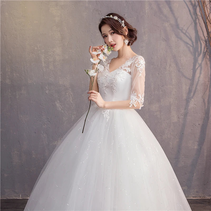 White Red Wedding Dress Sexy V-Neck Half Sleeve 100% Real Photo Lace Ball Gown Cheap Plus Size