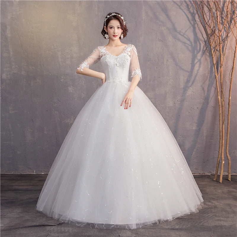 White Red Wedding Dress Sexy V-Neck Half Sleeve 100% Real Photo Lace Ball Gown Cheap Plus Size