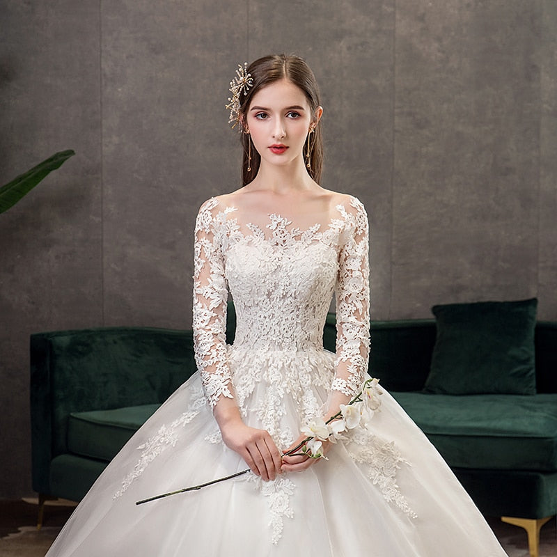 Full Sleeve Lace Ball Gown Wedding Dress