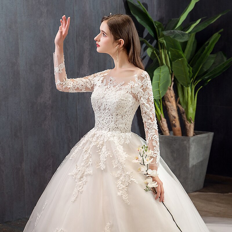 Full Sleeve Lace Ball Gown Wedding Dress