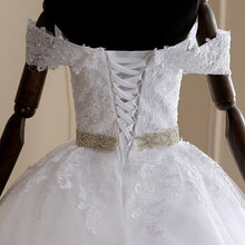 Load image into Gallery viewer, Long Train Ball Gown Belted Bridal Dress Off Shoulder
