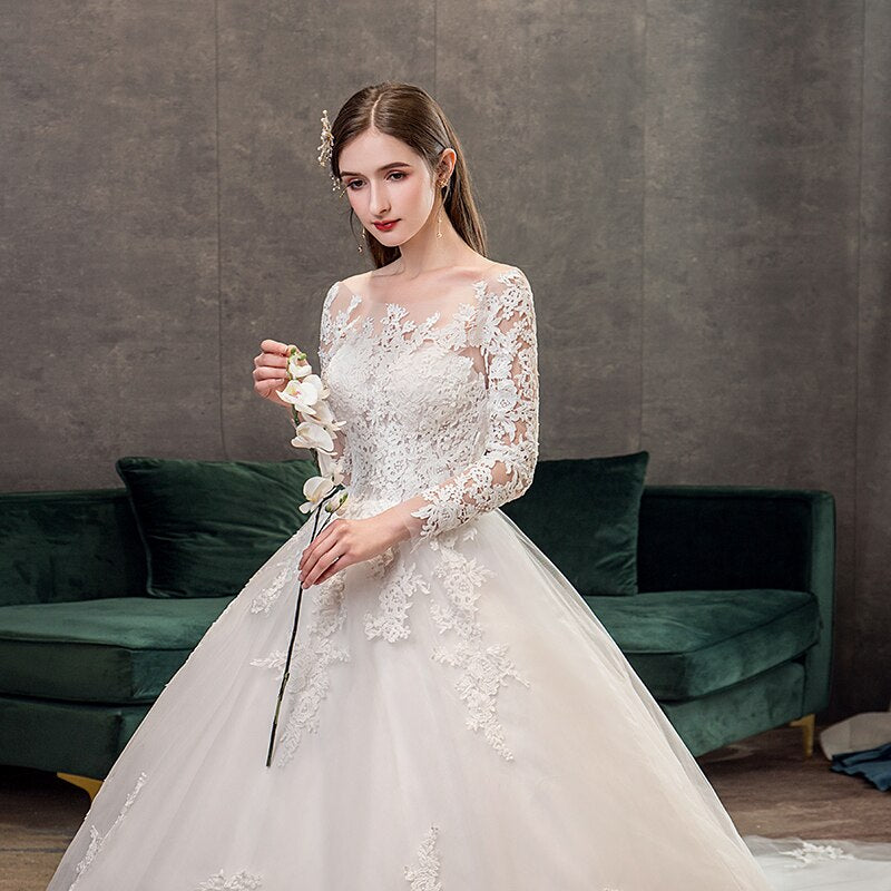 Full Sleeve Lace Ball Gown Wedding Dress