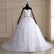 Load image into Gallery viewer, Long Train Ball Gown Belted Bridal Dress Off Shoulder

