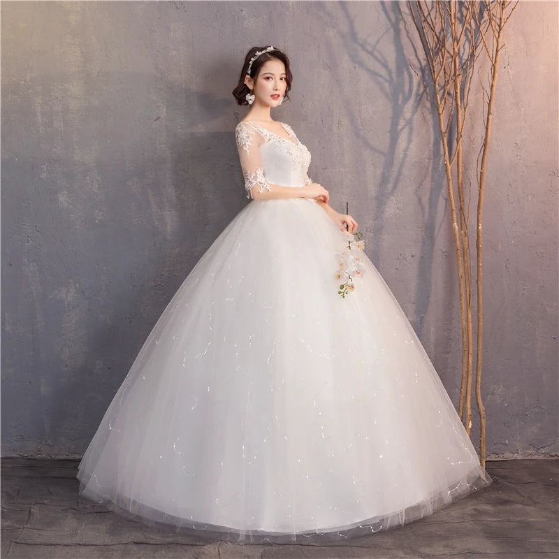 White Red Wedding Dress Sexy V-Neck Half Sleeve 100% Real Photo Lace Ball Gown Cheap Plus Size