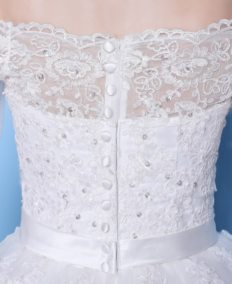 Long Sleeves Wedding Dresses Lace Bridal Bride Gowns Luxury Vintage Off The Shoulder Robe De Mariage