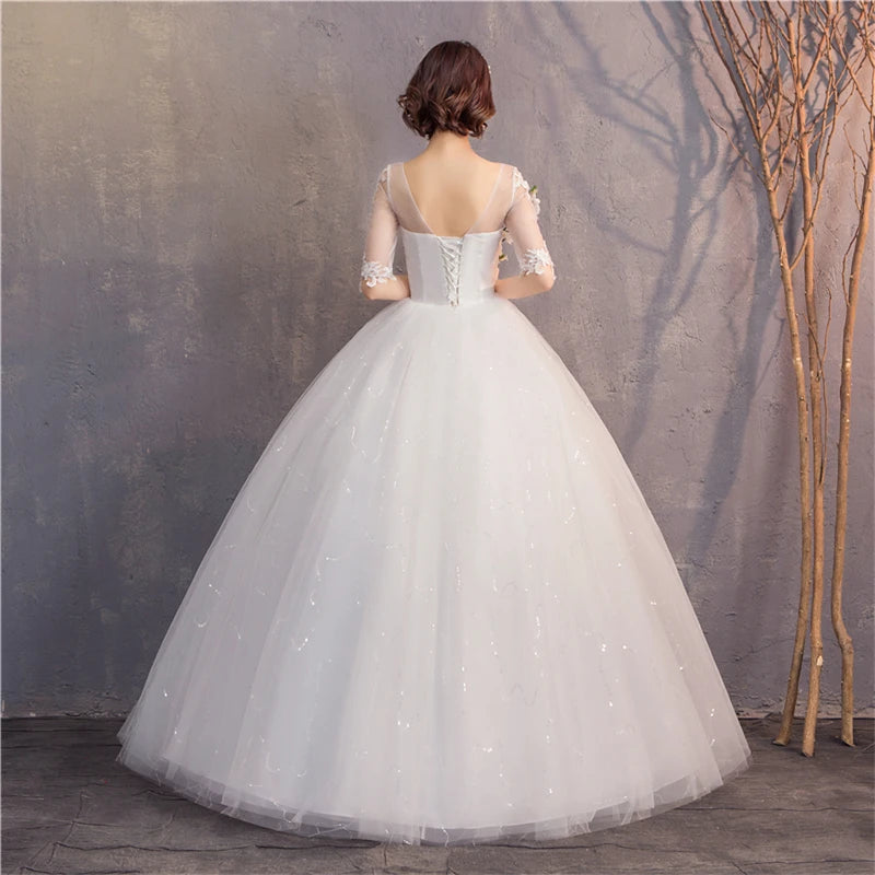 White Red Wedding Dress Sexy V-Neck Half Sleeve 100% Real Photo Lace Ball Gown Cheap Plus Size