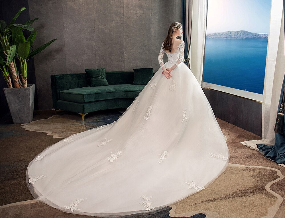 Full Sleeve Lace Ball Gown Wedding Dress