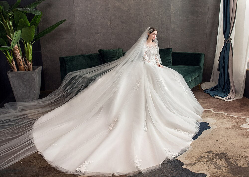 Full Sleeve Lace Ball Gown Wedding Dress