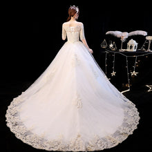 Load image into Gallery viewer, Elegant Boat Neck Sweep Train Princess Wedding Gowns Champagne Lace
