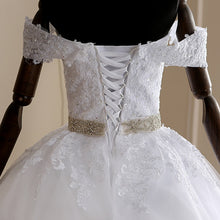 Load image into Gallery viewer, Long Train Ball Gown Belted Bridal Dress Off Shoulder
