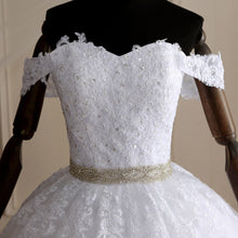 Load image into Gallery viewer, Long Train Ball Gown Belted Bridal Dress Off Shoulder
