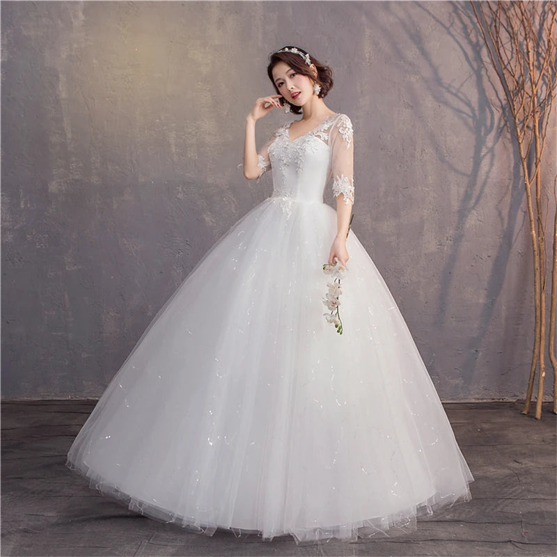 White Red Wedding Dress Sexy V-Neck Half Sleeve 100% Real Photo Lace Ball Gown Cheap Plus Size