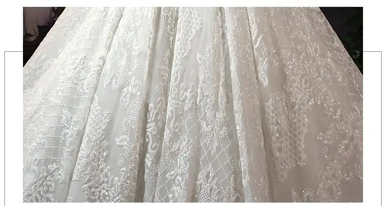 Glitter White Long Lace Sequin Royal Train Bride Gowns