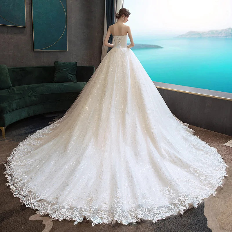 Wedding Dress Gryffon Classic Strapless Wedding Gown With Train Lace Up Ball Gown