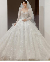 Load image into Gallery viewer, Classic Full Sleeve Wedding Dress Shining Sequins Pearl Ball Gown Plus Size Custom Made Luxury Bridal Dresses Robe De Mariee
