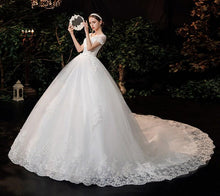 Load image into Gallery viewer, Lace Embroidery Half Sleeve Wedding Dresses Long Train Wedding Gown Belt V Neck Elegant

