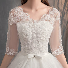 Load image into Gallery viewer, Lace Embroidery Half Sleeve Wedding Dresses Long Train Wedding Gown Belt V Neck Elegant
