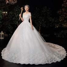 Load image into Gallery viewer, Lace Embroidery Half Sleeve Wedding Dresses Long Train Wedding Gown Belt V Neck Elegant
