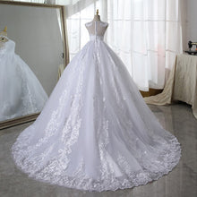 Load image into Gallery viewer, Pure White Lace Wedding Dress With Train Sleeveless Bridal Dress Back Zipper Ball Gown
