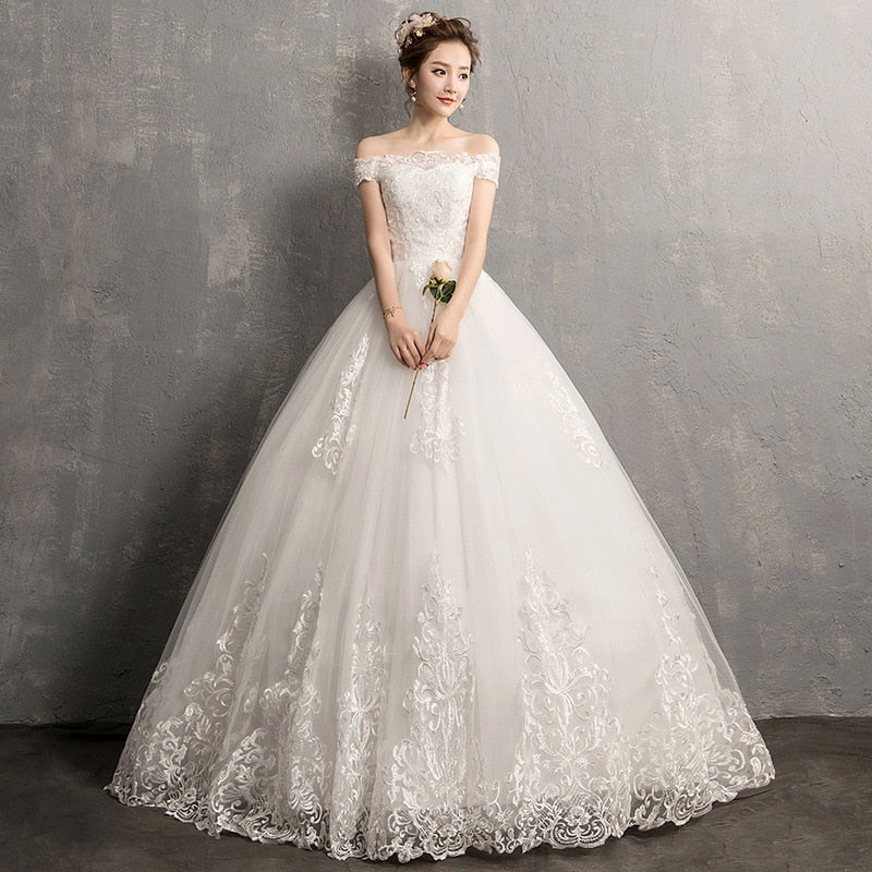 Lace Boat Neck Ball Gown Wedding Dresses Sweetheart Simple Princess Illusion Applique Bridal Gowns Casamento