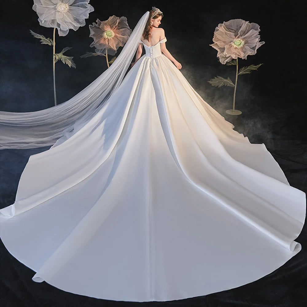 Ball Gown Wedding Dresses Pearls  Off the Shoulder