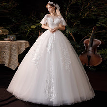 Load image into Gallery viewer, Short Sleeve Lace Wedding Dresses Luxury Bridal Lace Up Ball Gown
