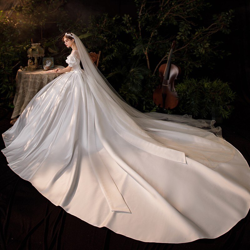 Luxury Bridal Dress With Train Princess Vintage Ball Gown Customize