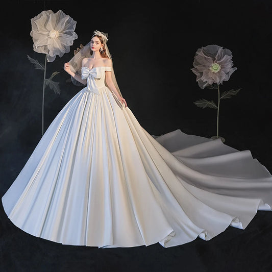Ball Gown Wedding Dresses Pearls  Off the Shoulder