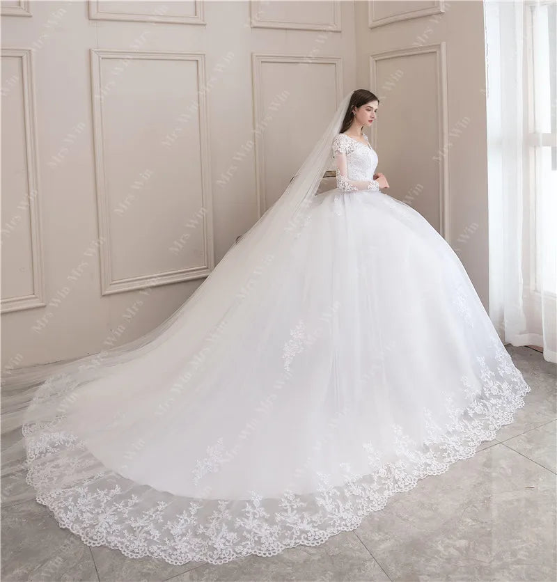 Full Sleeve Sexy V-neck Bride Floor Dress