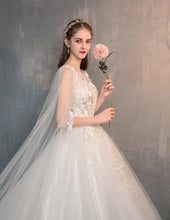 Load image into Gallery viewer, Long Cap Lace Wedding Gown With Long Train Embroidery Bridal Dress
