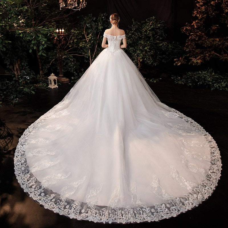 2023 Lace Boat Neck Ball Gown Wedding Dresses Sweetheart Simple Princess Illusion Applique Bridal Gowns Casamento