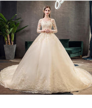 Load image into Gallery viewer, Full Sleeve Wedding Dress With Train Ball Gown Princess Luxury Lace Vestido De Noiva Custom Size
