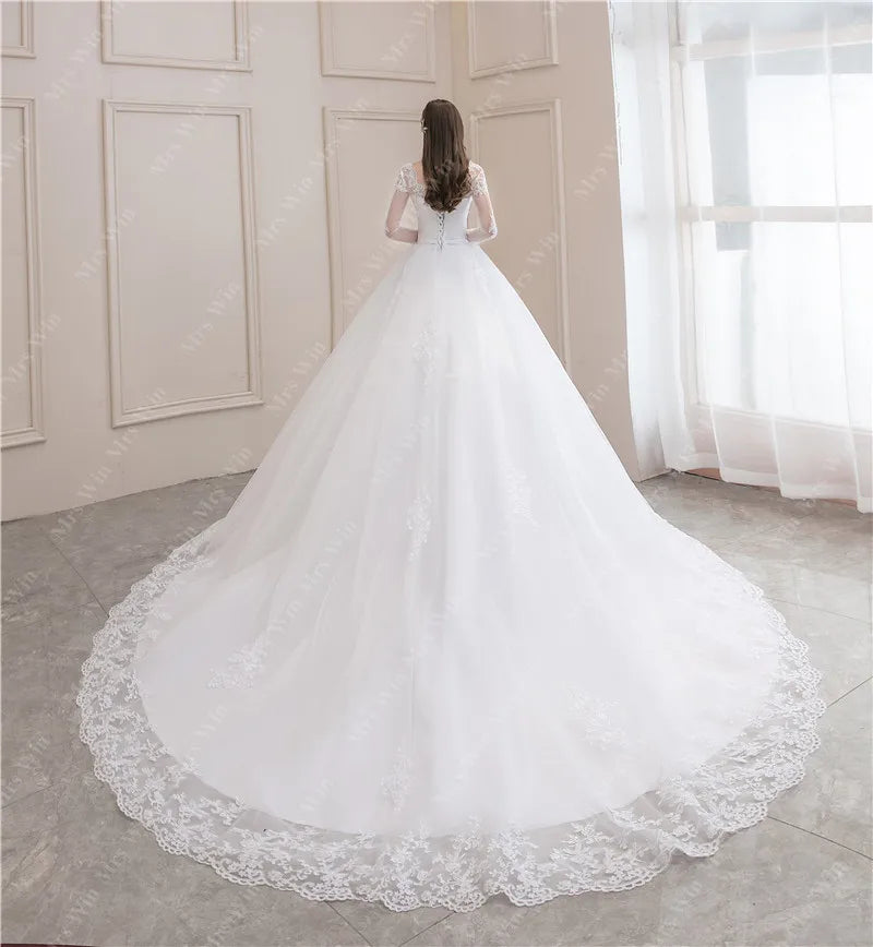 Full Sleeve Sexy V-neck Bride Floor Dress