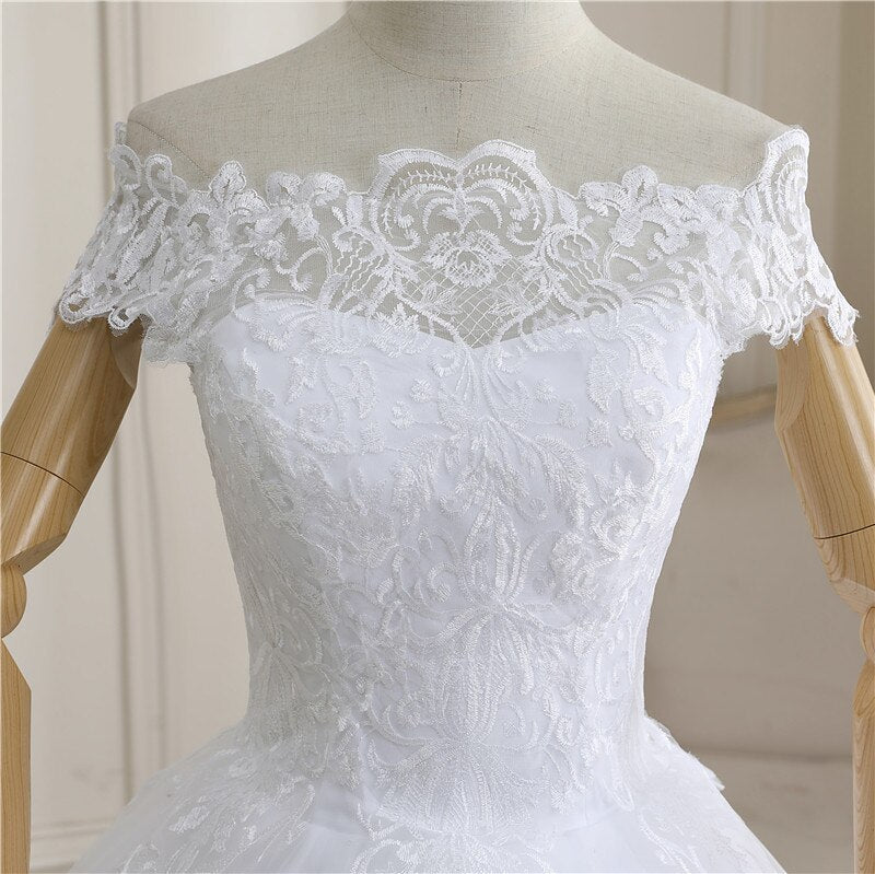 Wedding Dress Sleeveless Organza Court Train Lace Up Ball Gown Off The Shoulder