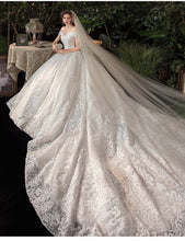 Load image into Gallery viewer, Elegant Boat Neck Wedding Gown With Train Princess Luxury Lace

